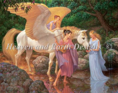 Diamond Painting Canvas - Mini Pegasus and the Muses - Click Image to Close